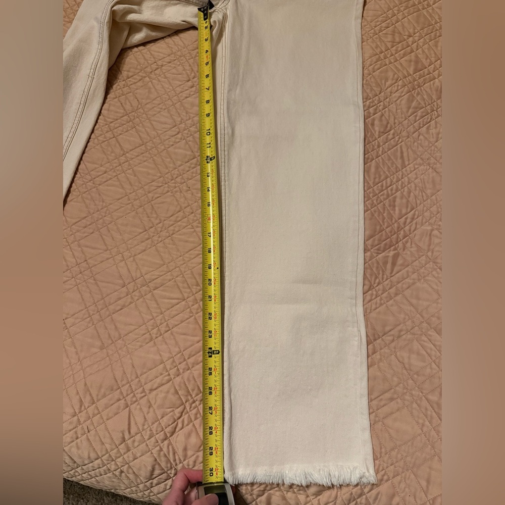 High Rise Straight Cream Frayed hem Jeans - Picture 7 of 11